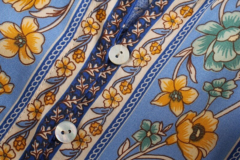 Cornflower Blue Boho Floral Print Mini Dress