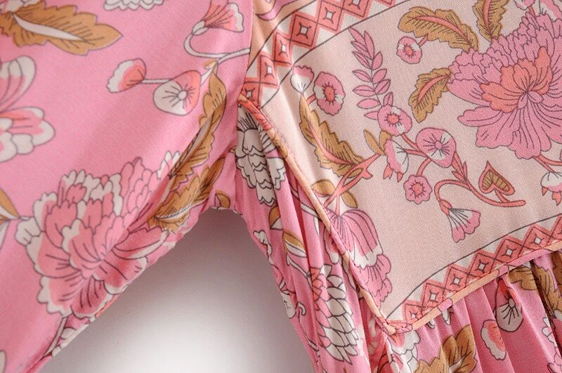 Posy Lane Boho Floral Print Long Sleeve Maxi Dress