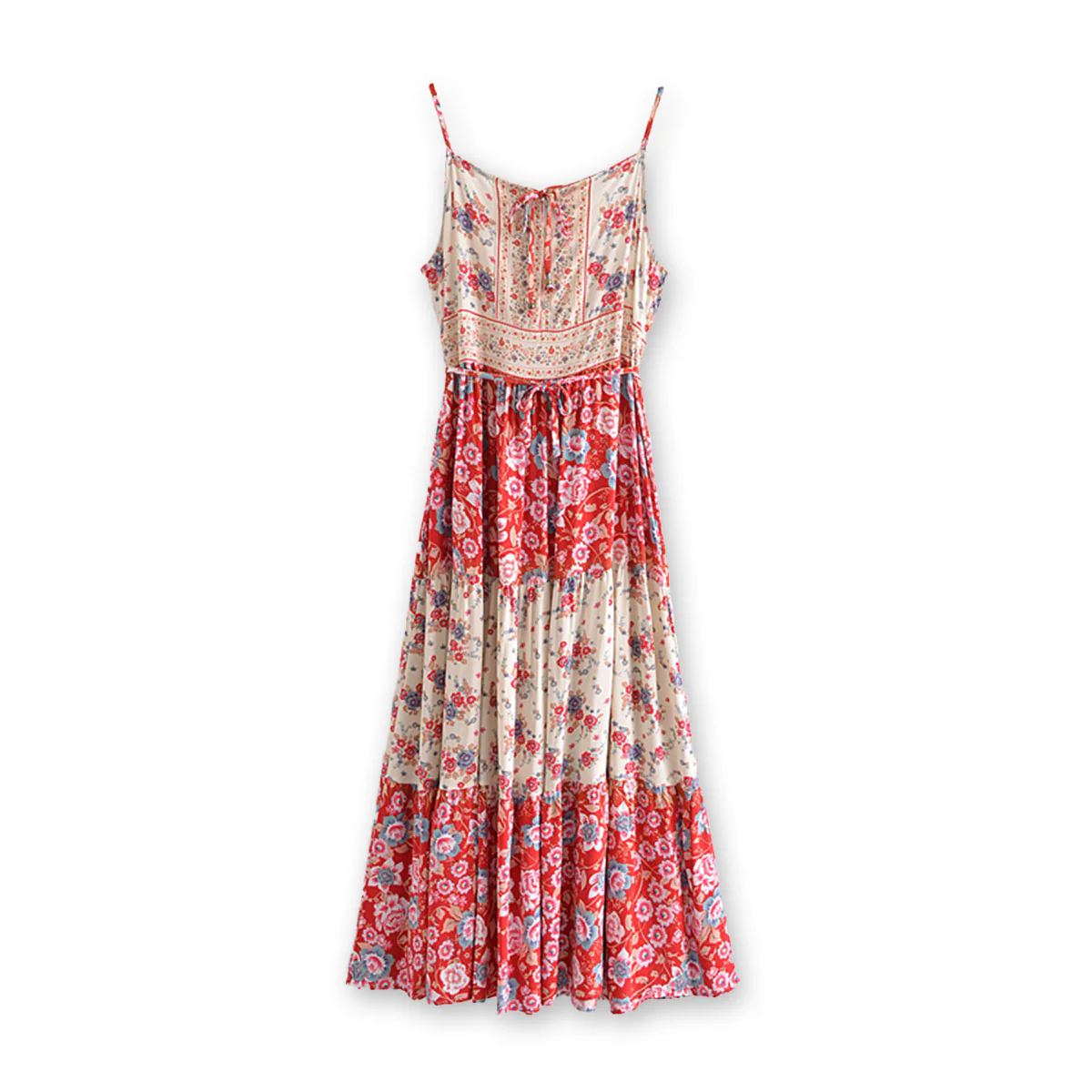 Red Romance Boho Floral Print Midi Dress